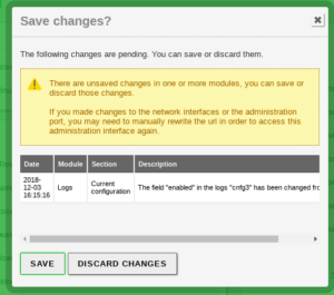 Information provided by Zentyal Server before saving changes.