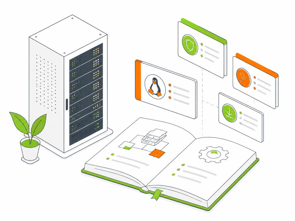 Illustration of a Zentyal server rack alongside documentation and guides